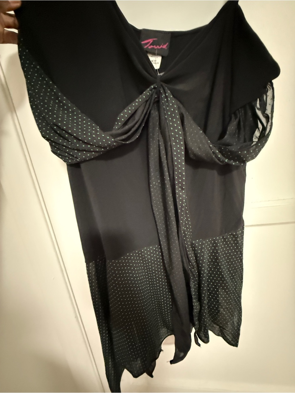 Vintage Torrid Green & Black Polka Dot Asymmetric Hem Women's tank top Sz 1